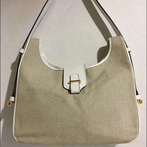 Suarez beige canvas/ leather shoulder handbag